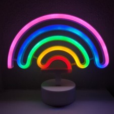 Cute Neon Rainbow Sign LED Night Light Lamp with Holder Base Battery Operated