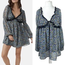 Free People Pennie Babydoll Mini Dress Size S Blue rrp £140