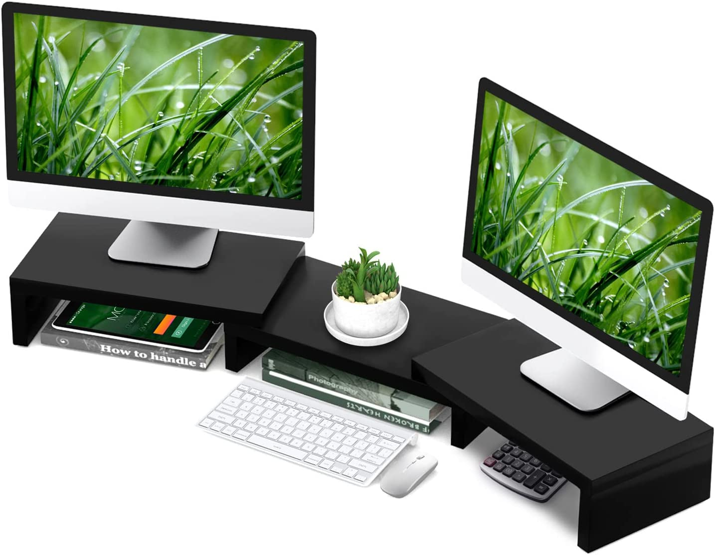 TAVR Dual Monitor Stand Riser Office Desktop Organizer Stand for 2 Monitors, Adj