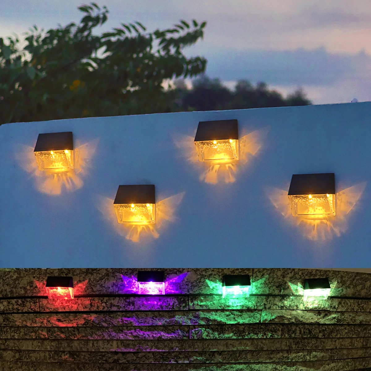 Solar Wall Lights Outdoor Wall Sconce Fence Lighting with Butterfly Projection