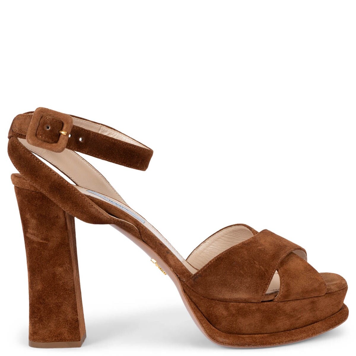 69678 auth PRADA brown suede Platform Ankle Strap Sandals Shoes 40