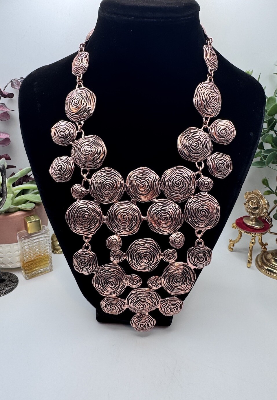 Gorgeous Statement Bib Style Copper Necklace- Wid… - image 1