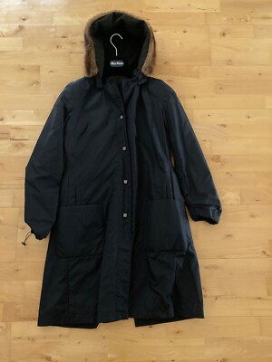 Max Mara reversible hooded coat dark green black UK 10-12