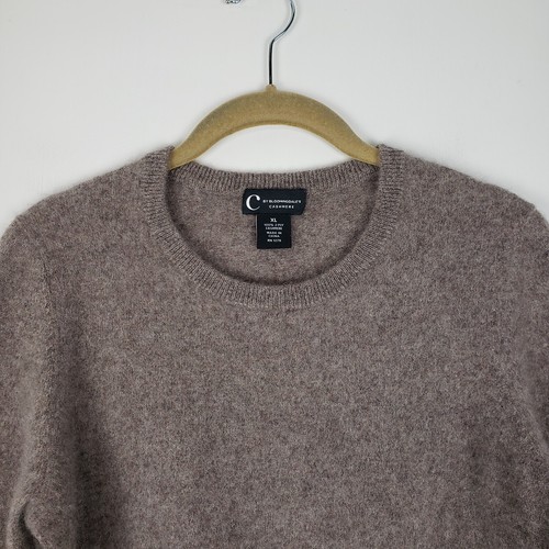 Bloomingdales Cashmere Sweater Crew Neck Taupe Neutral Minimalist Womens Size XL - Picture 3 of 5