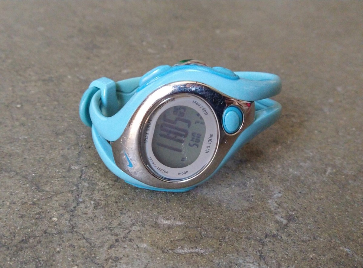 Nike Sports Watch Men's Wristwatch Blue Silver Rubber Digital 100M