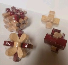 4 wooden puzzles brain teasers 3D