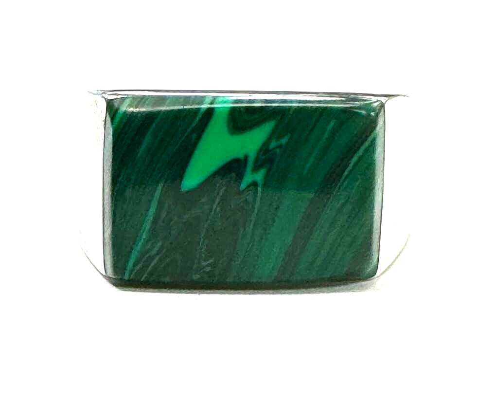 Sterling Silver Rectangular Malachite Fashion Rin… - image 1