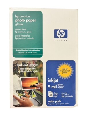 New Sealed HP Premium Photo Paper Glossy 4''x6'' Q1989A 60 for Ink Jet Printer