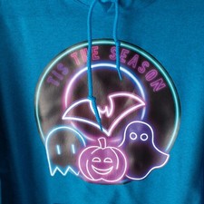 New Tis The Season Fall Halloween Ghosts Bats Pumpkins Blue Hoodie Large