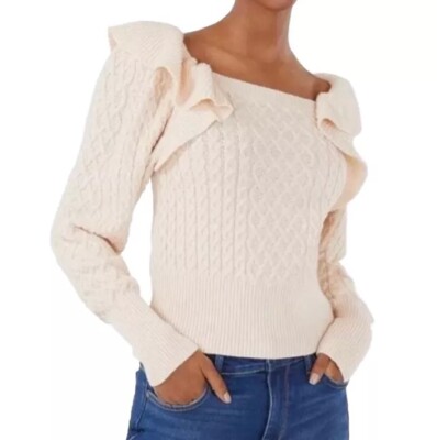 BCBGMAXAZRIA Women's Long Sleeve Sweater With Ruffle Detail - Stretchy Crew Neck Pullover - View #6