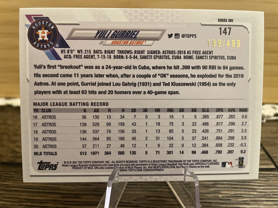 2021 Topps Series 1 Baseball Yuli Gurriel Green Foil Ice /499 🔥🔥🔥 - Image 2 of 2