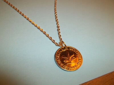 TEN (10) PFENNIG COIN - GERMANY - GOLD PENDANT NECKLACE - 1949 to 1996 
