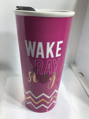 WAKE PRAY SLAY COFFEE MUG. TALL TRAVEL MUG.  Art Deco TUMBLER Mug. B208
