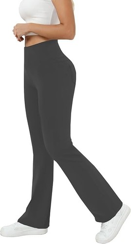 16-Womens High Waist Flare Yoga Pants w Pockets Tummy Control Workout Yoga (M)