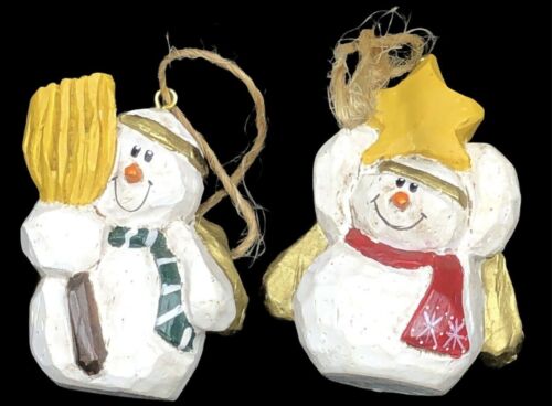2 Eddie Walker Snowmen Angel Ornaments Gold Wings 2” Midwest of Cannon Falls - Picture 1 of 5