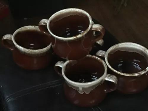 Vintage McCoy USA Brown Drip two handled Onion Soup Mugs Or Cups  set of 5
