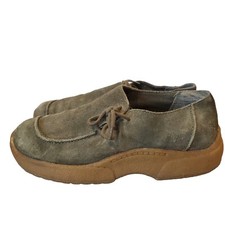 90s Chunky Platform Shoes Slipon Suede Army Green Chukka Loafer Sz 8.5 Grunge