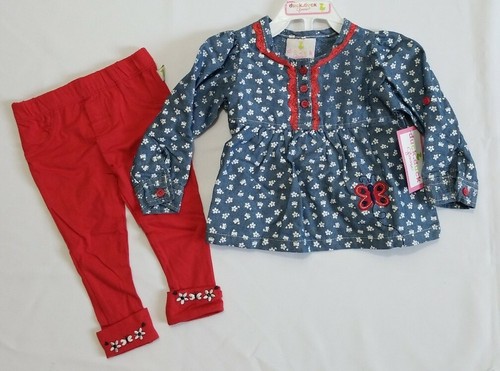 Size 12Mos Baby Girl Infant 2pc Clothing Outfit set Embroidery Flower Butterfly 