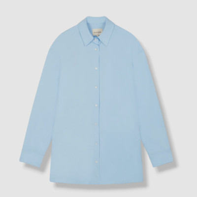 $290 Loulou Studio Woman's Blue Espanto Poplin Button-Down Shirt Sz Medium