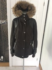 Italian Designer Baldinini Leather And Fabric Mix Ladies 3/4 Jacket In Size 14