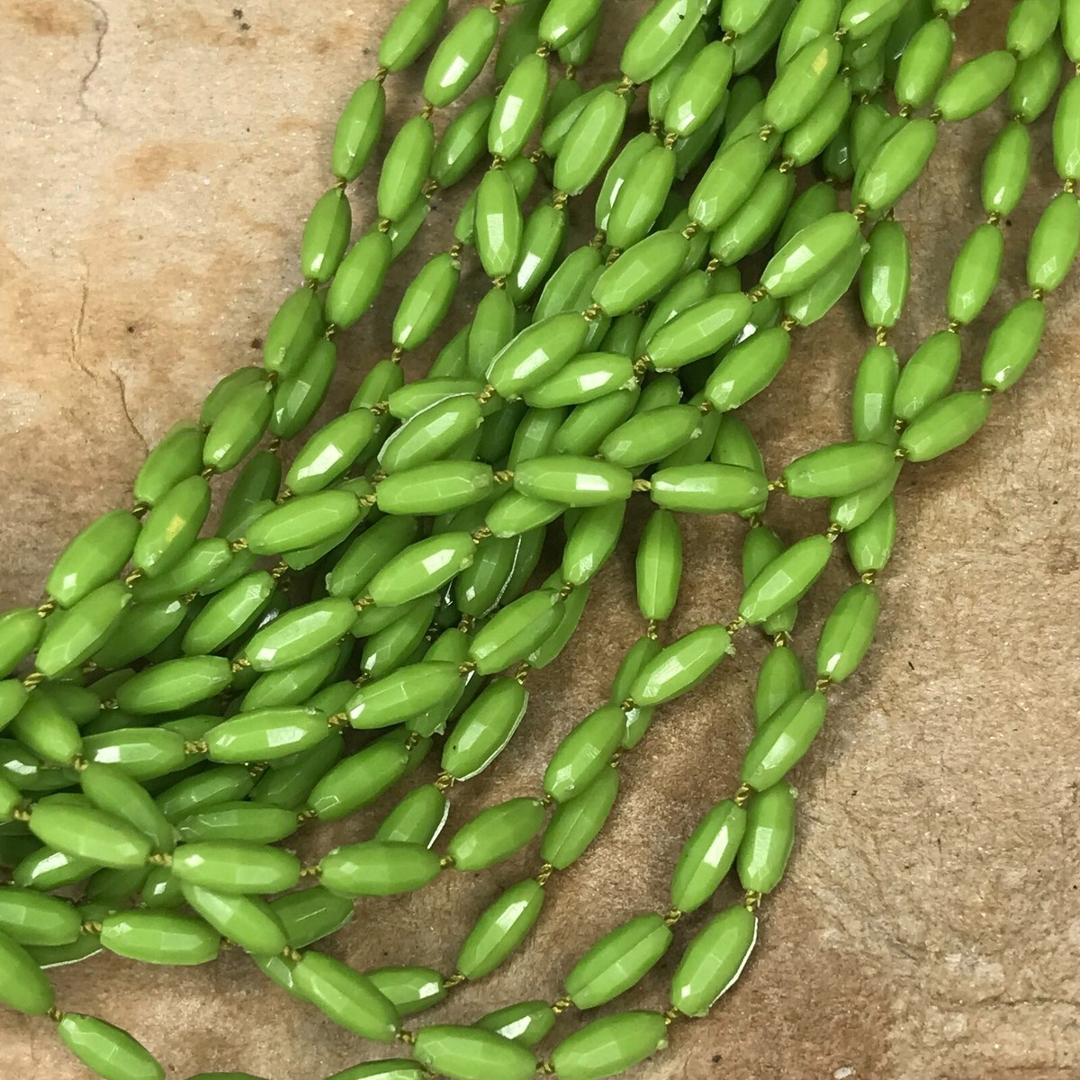 Vintage 50s Green Bead Necklace Multiple Strands Plastic Beaded 