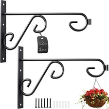 12in Plant Hangers Hooks Outdoor 2Pack Metal Plants Bracket for Wall Hanging ...