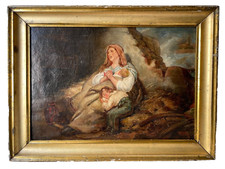ALFRED DOWNING FRIPP (1822-1895) - 19th OIL ON CANVAS -  IRISH MOTHER IN PRAYER