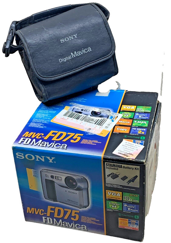 Sony Mavica Digital Still Camera MVC FD 75, with Box and Contents As Shown-Works