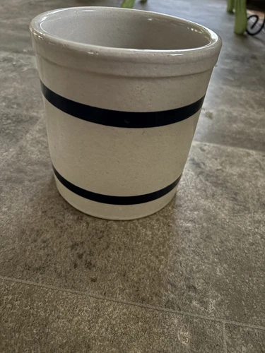 Vintage Crock RRP Co Blue Stripe Band Roseville Ohio Pottery USA 303-E Stoneware