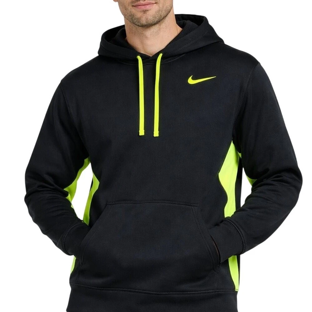 Nike Therma-FIT Hoodie Mens Medium Black Volt Neon Yellow Athletic Sweatshirt
