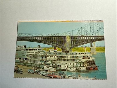 Vintage Steamboats on the riverfront Mississippi Levee St Louis Postcard