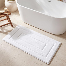 White Bathroom Runner Rug 24x48 Microfiber Non Slip Bath Mat for Shower or
