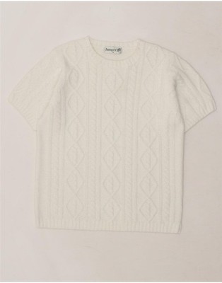 Pullover Damen Kurzarm Rundhals Pulli UK 14 Medium Weiß CJ32