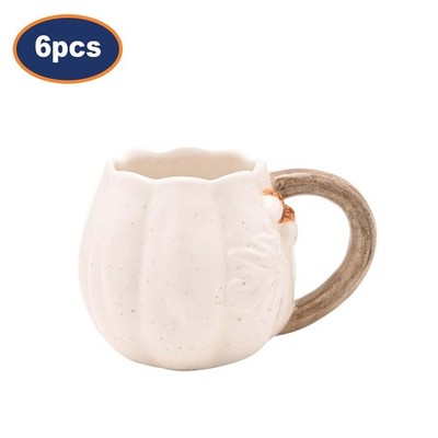 Kaffeebecher 6er Set Keramik weiß Kürbisform 430ml Neuheit Tassen Trinkgeschirr