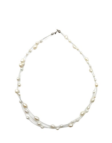 Collana girocollo vintage vera perle d'acqua dolce stratificate 16" argento sterling 925 - Foto 23 di 24