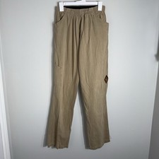 Prana Elastic Waist-Pull On Style 100 Cotton Pants-Hiking Outdoors-Tan-Medium