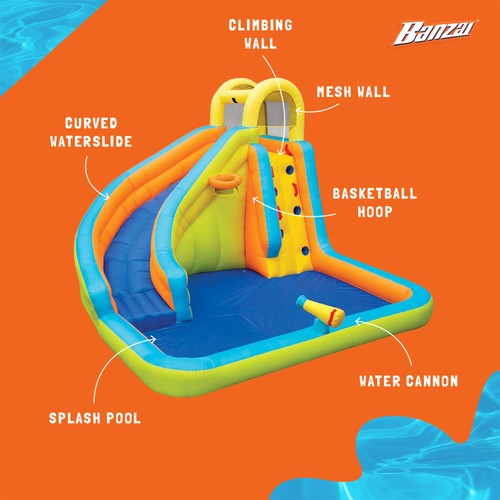 Banzai Splash 'N Blast Kids Outdoor Backyard Inflatable Water Slide Splash Park - Picture 3 of 11