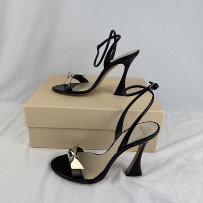 Alexandre Birman Women Clarita Black Metal Nappa Leather Strappy Heels 38 EU