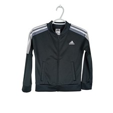 Adidas Kids Black Grey White 3 Stripe Full Zip Track Jacket Size 8 S/P/CH