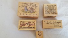 5 GARDEN SPRING MOUNTED RUBBER STAMP SET INSPIRATIONAL EMBOSSING 359H 837