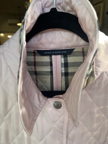 BURBERRY London Diamond Quilted Snap Jacket Pink Nova Check Lining Women’s Sz L - Picture 2 of 19