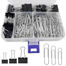 Binder and Paper Clips Set, 340 pcs Assorted Sizes in Container With Compartm...