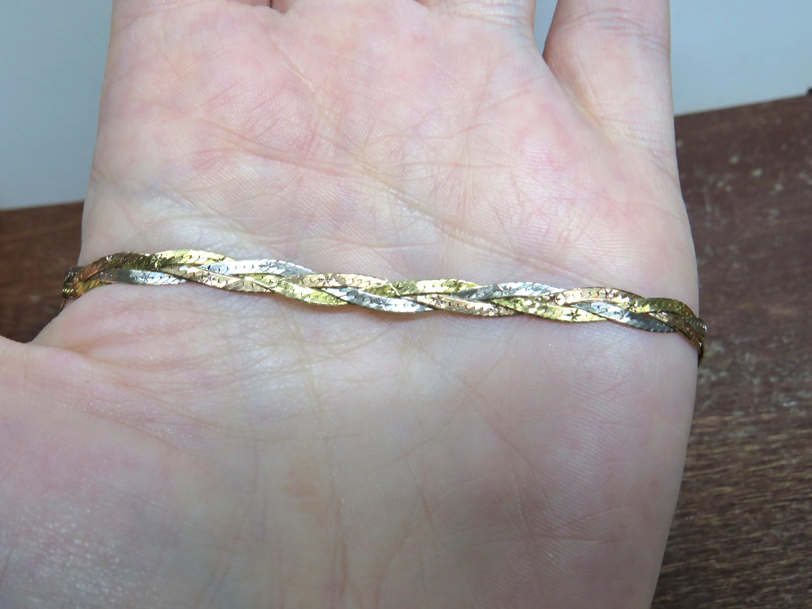 14K GOLD Braided Herringbone CHAIN NECKLACE 16-3/… - image 9