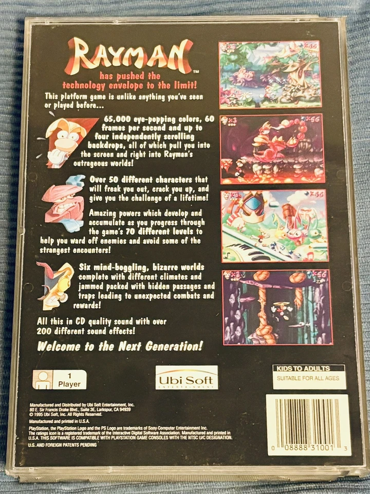 Rayman - Caja Larga (PlayStation 1, PS1) 100% Auténtico COMPLETO con Tarjeta de Registro Foto 2 de 4