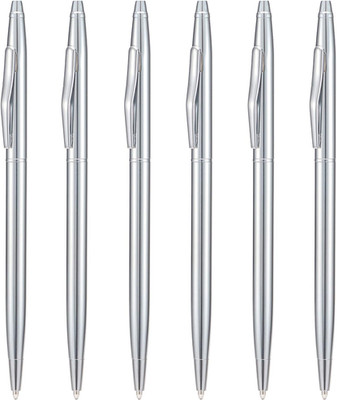6 Pieces  Silver Slim Metal Ballpoint Pen, 1Mm Medium Point Black Ink Smooth Wri