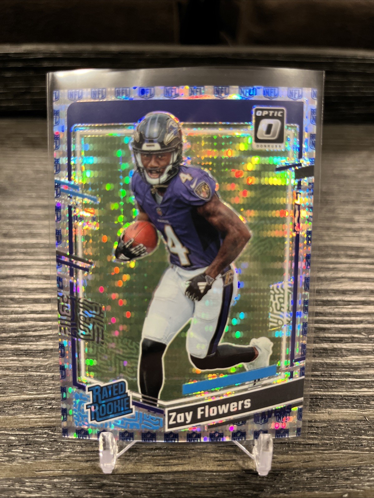 2023 Donruss Optic Zay Flowers Rated Rookie NFL Shield SP #210 Ravens /32