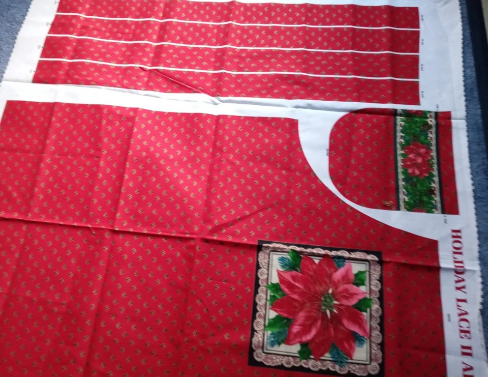Panel de tela delantal completo de algodón rojo "encaje de vacaciones" fácil de cortar y coser NUEVO Foto 4 de 4
