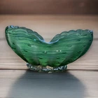 vintage Murano hand-blown glass bowl Green Heart Shaped