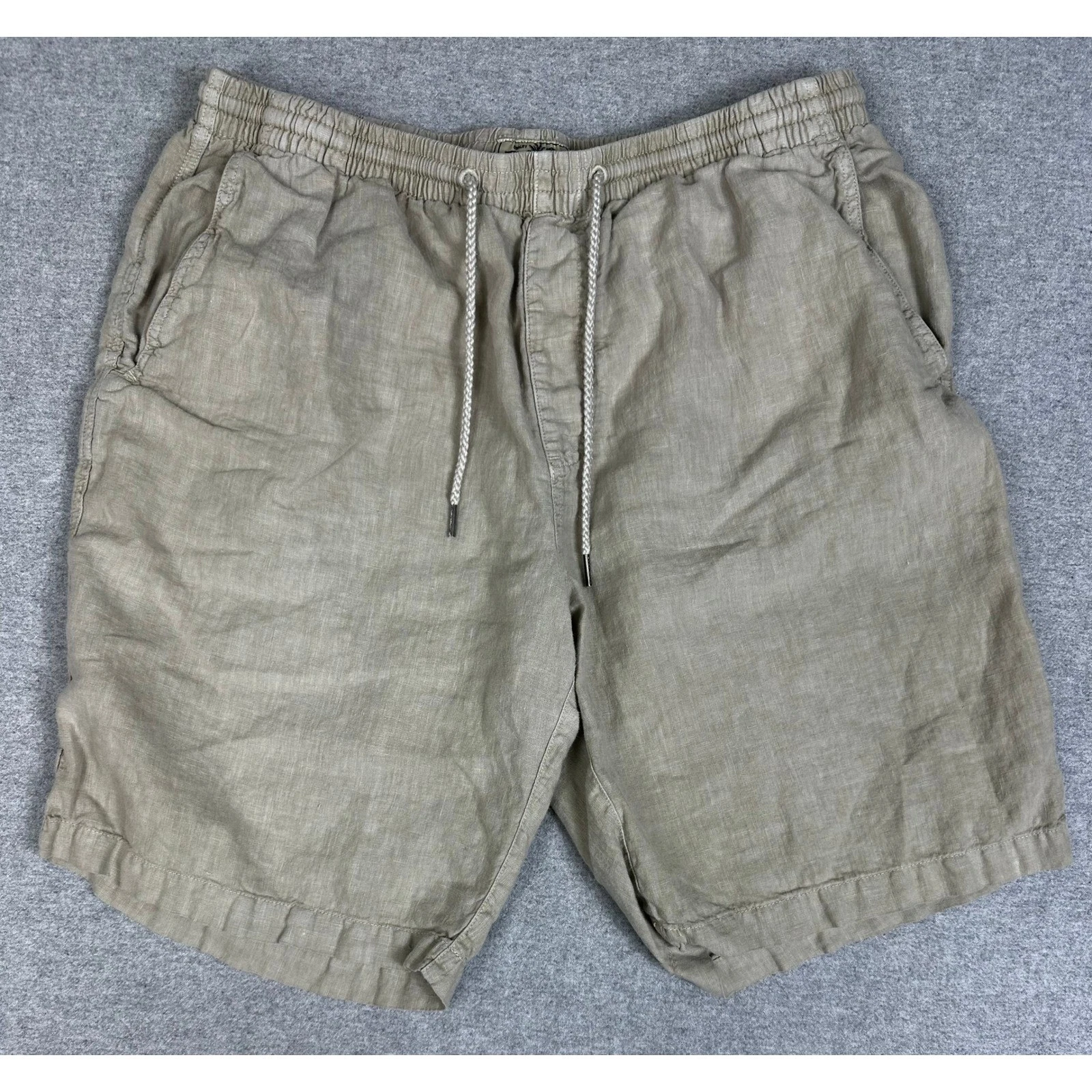 True Grit Linen Shorts Mens XL Tan Elastic Waist Drawstring Casual