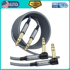 10ft 1/4 Inch TRS Instrument Cable 2 Pack Right Angle 6.35mm Audio Patch Cord